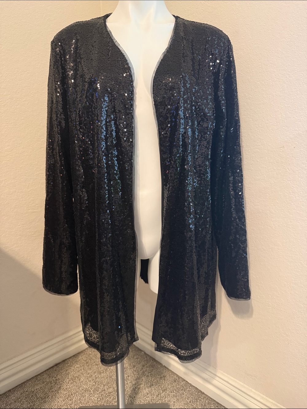 Black Sequin Open-Front Women's Jacket